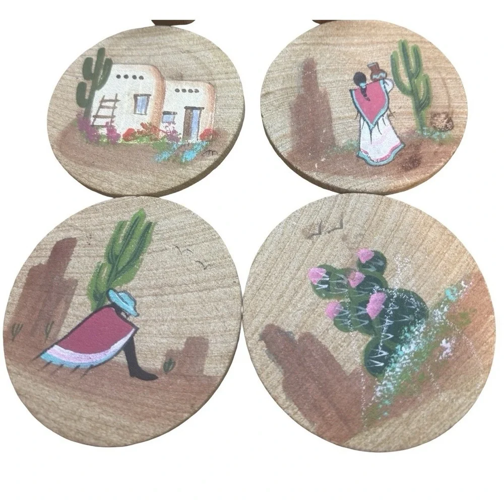 Sandstone set of 4‎ coasters with southwest handpainted designs